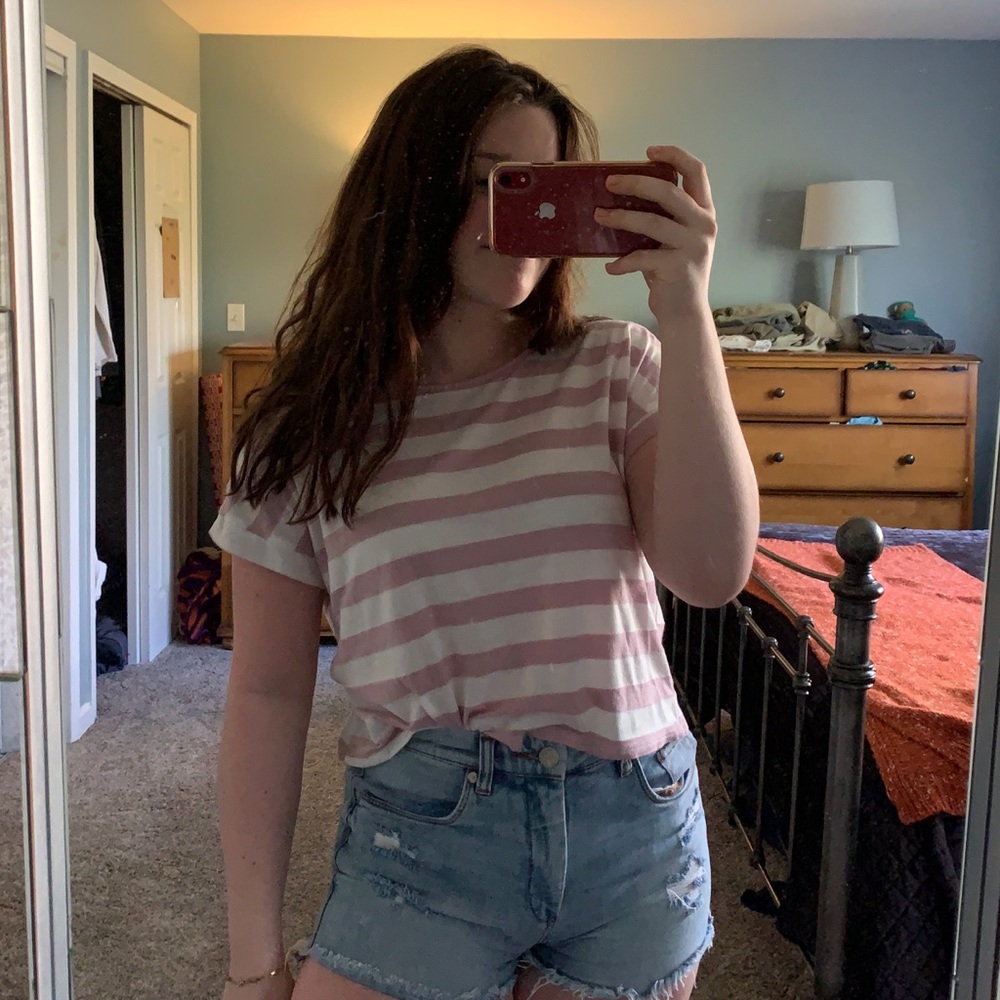 Pink & white striped tee